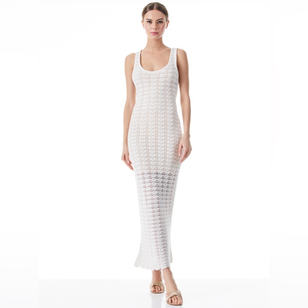 Alice + Olivia VERONIQUE POINTELLE SCOOP NECK DRESS size M